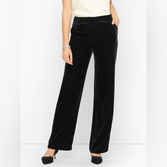 NWT Talbots black velvet straight leg side zip pants, size 2. - Picture 1 of 12